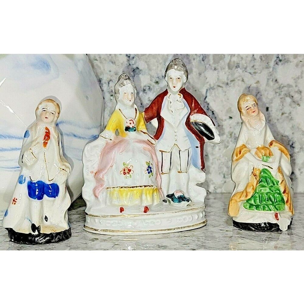 Occupied Japan Vintage Victorian Court Figurines 3"- 4" Lot of 3 Pieces.